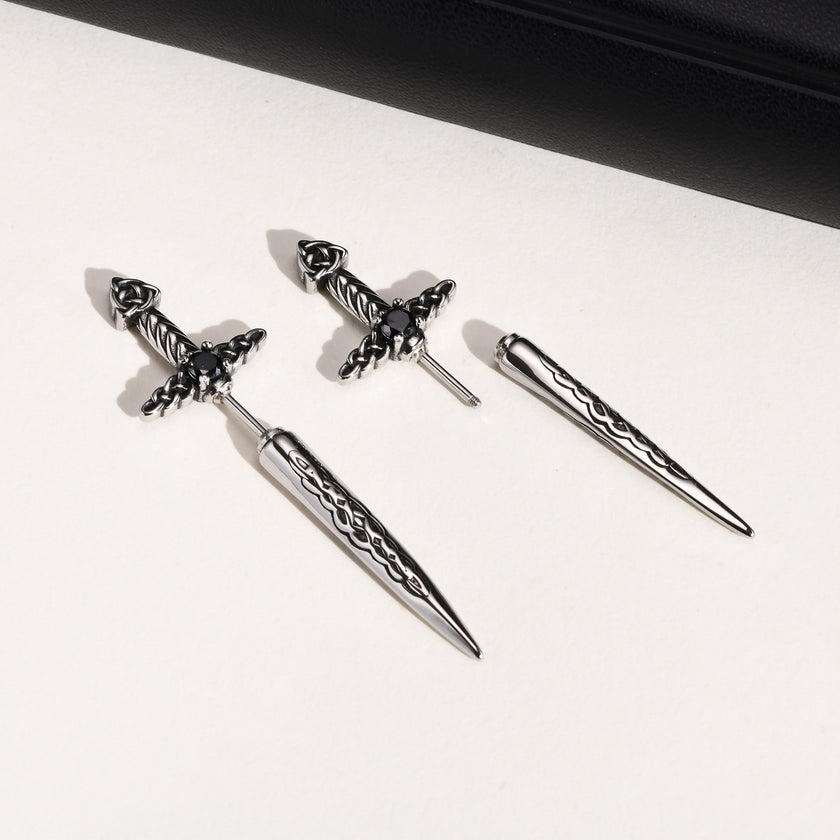 Stainless Steel Black Retro Hip Hop Sword Ear Studs