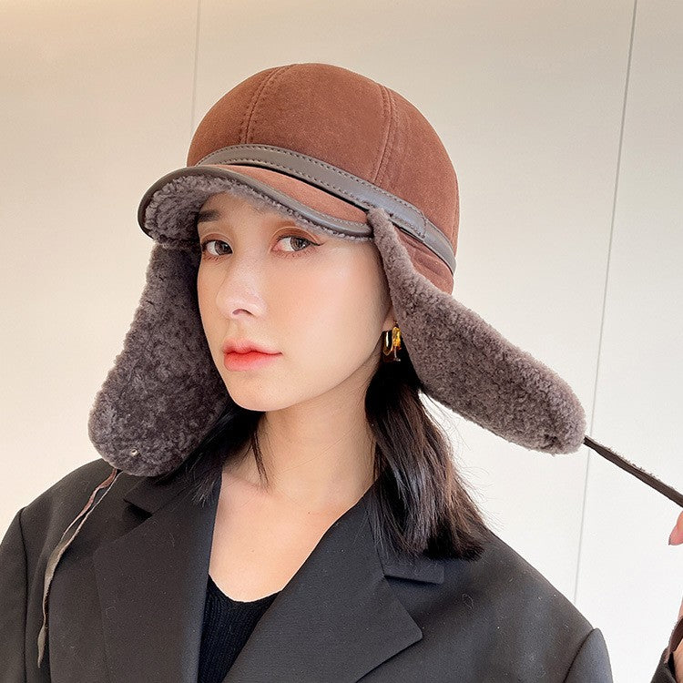 Fur Integrated Winter Thickened Earflaps Leather Hat