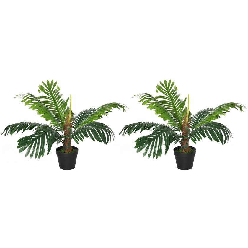 2 Pack 60cm Artificial Palm Tree Decorative Plant With Nursery Pot, Fake Tropical Tree For Indoor Outdoor Decor