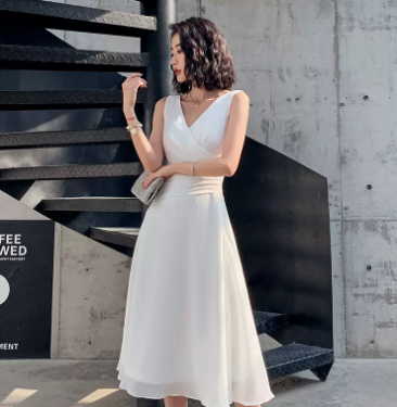 Birthday Party White V-neck Party Dress