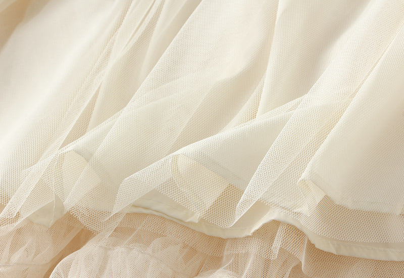 Elastic Waist Fairy Mesh Skirt Puffy Irregular Ruffled Tiered Dress