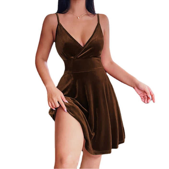 Women's High Waist Low Cut V-Neck Short Skirt Temperament Fashion Party Dress