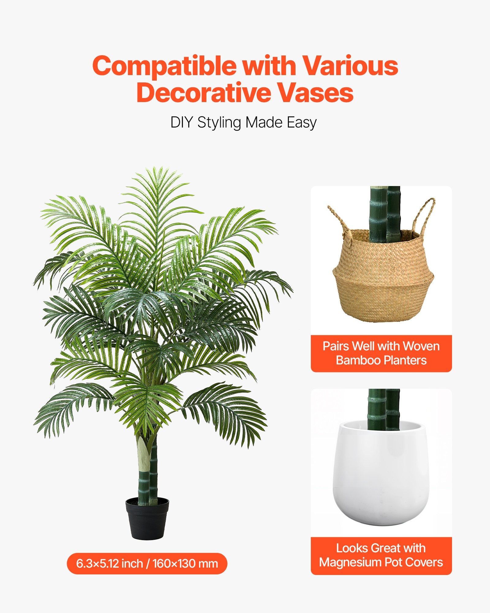 Artificial Areca Palm Tree 1524 Mm, Fake Palm Tropical Plants With White Tall Planter, Faux Floor Silk Plant In Pot, Large Trees For Home Office Living Room Decor House Warming, Indoor Outdoor