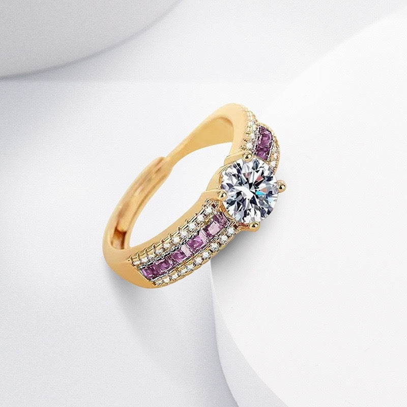 Zircon Micro-inlaid Starry Ring Champagne Gold Diamond Ring For Women