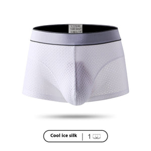 Ice Silk Men's Boxer Briefs Summer Breathable Mesh Hollow Out