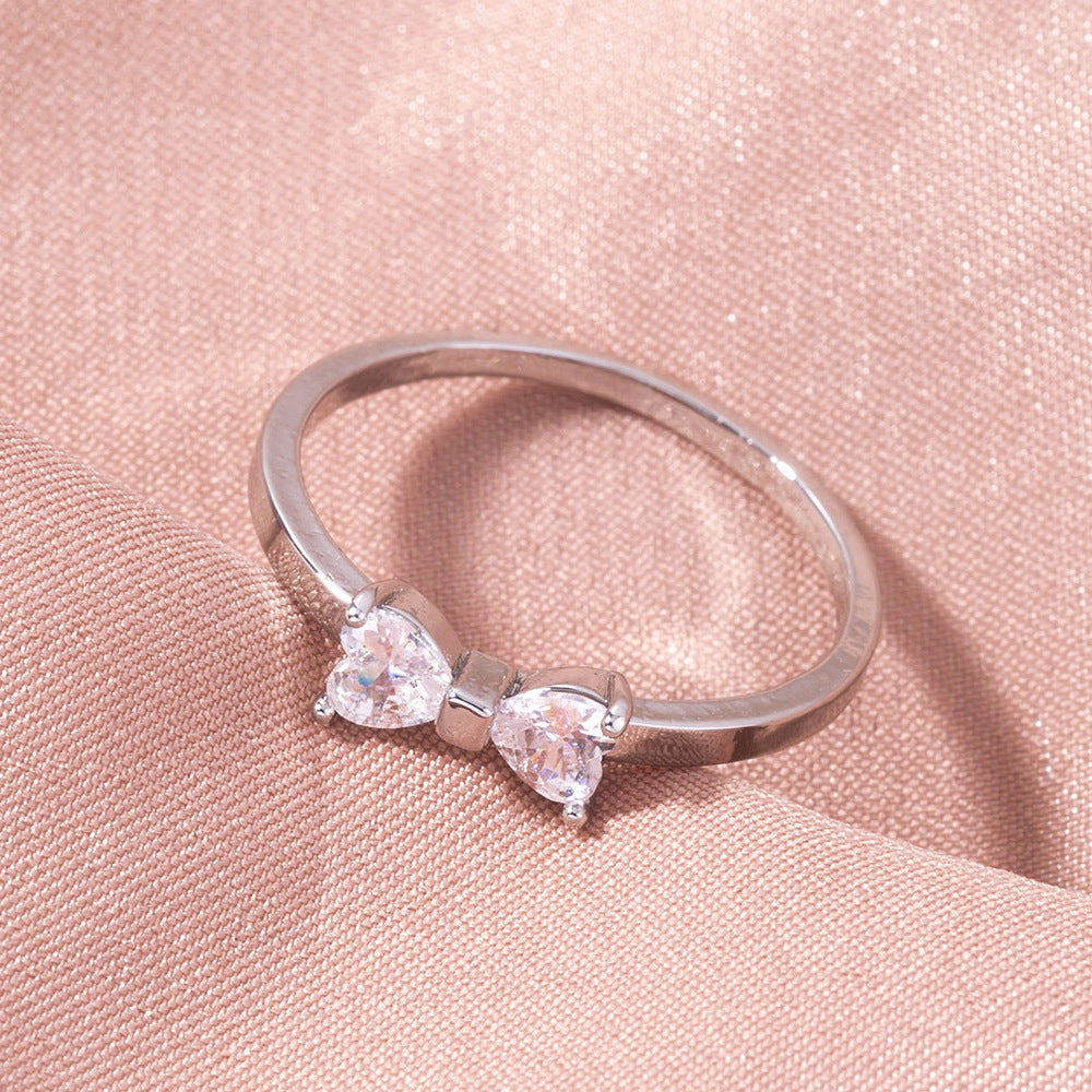 Cute Mini Bow Zircon Index Finger Ring Girl