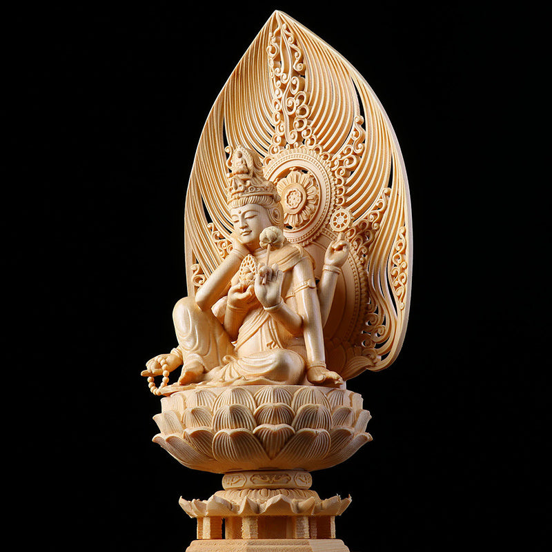 Chinese Cypress Finely Carved Guanyin Ornament