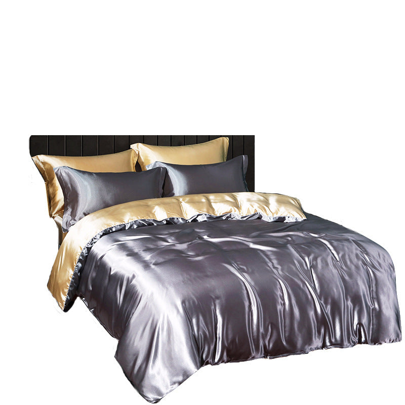Solid Color Silk Four-piece Set Double-sided Quilt Cover Bedding