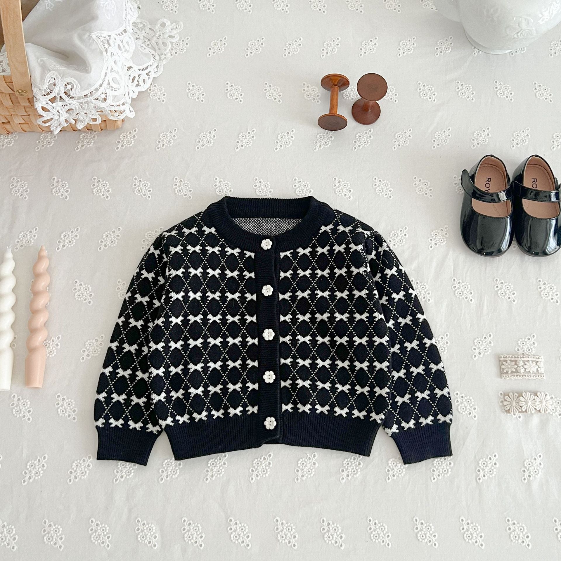 Classic Style Knitted Coat Cardigan Strap Rompers Jumpsuit