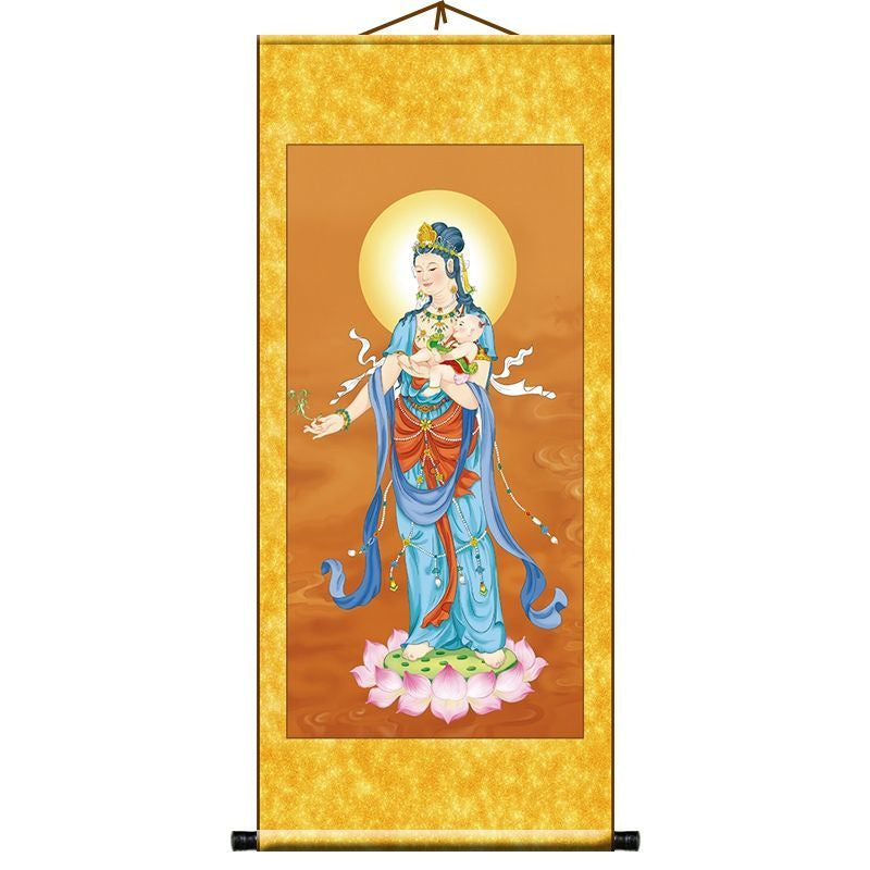 Like Buddha Statue Enshrine Silk Cloth Scroll Decorative Painting