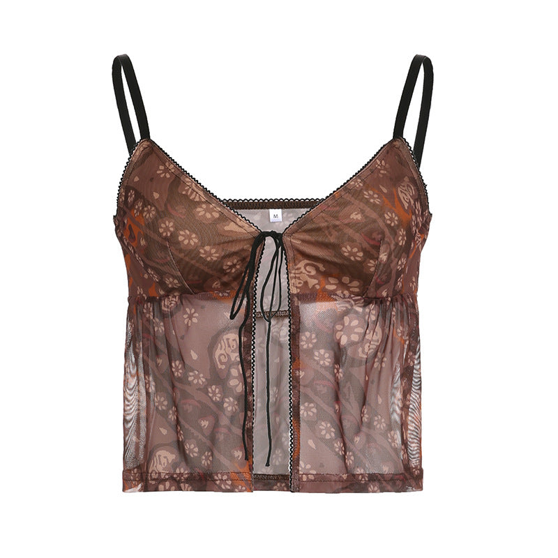 Women's Milk Silk Skin-friendly Small Suspenders Cross-border Sexy Hot Girl Print Straps Bottoming Vest
