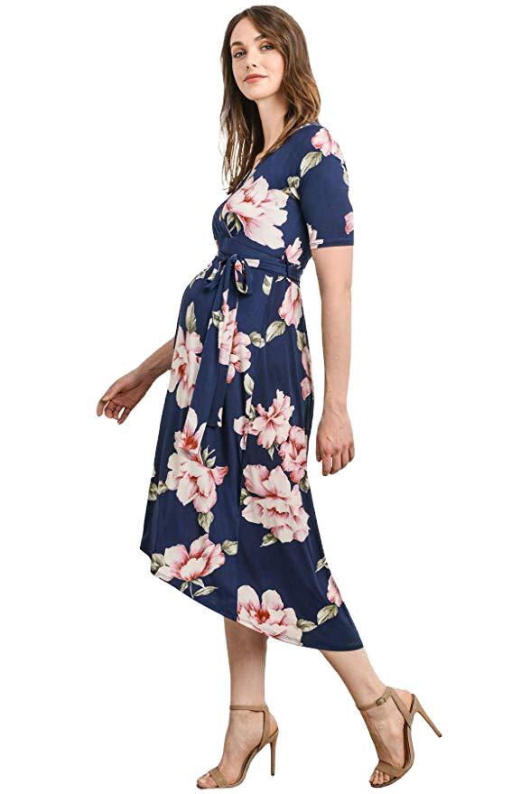V-neck Irregular Belt Long Skirt Maternity Dress