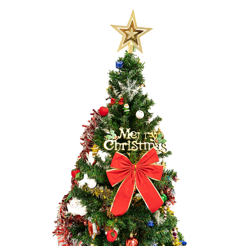 6ft Artificial Christmas Tree With LED Energy-saving Lights, Including 195 Pendant Tree Skirts And Guardrails