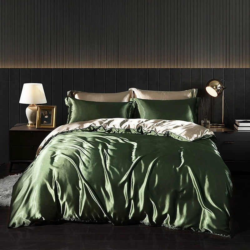 Solid Color Silk Four-piece Set Double-sided Quilt Cover Bedding