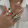 High Profile Retro Colorful Gemstone Pearl Tassel Ring For Women