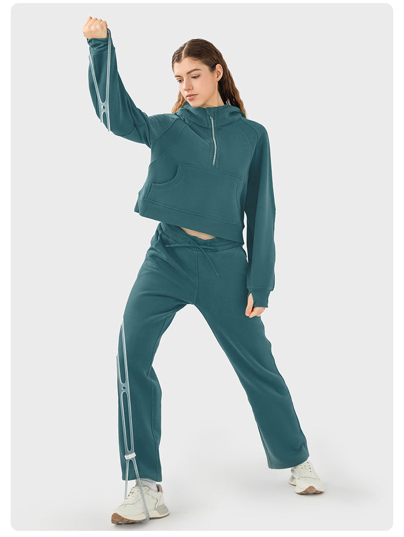 Hoodie Half Zipper Sweater Women's Short Casual Loose All-Match Sports Top