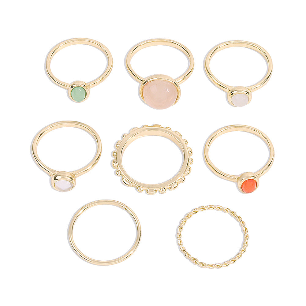 Alpcamers Colorful Stone Metalic Finger Rings Joint Combination Rings