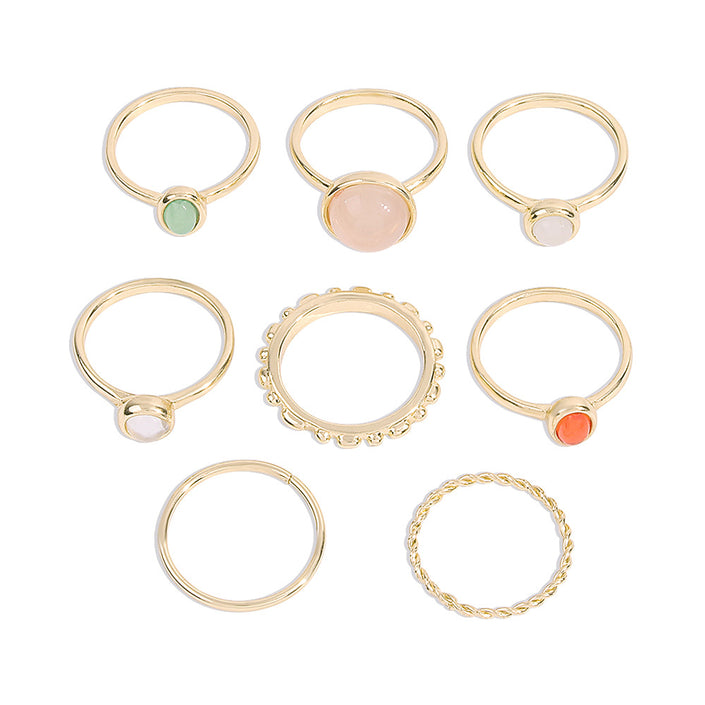 Alpcamers Colorful Stone Metalic Finger Rings Joint Combination Rings