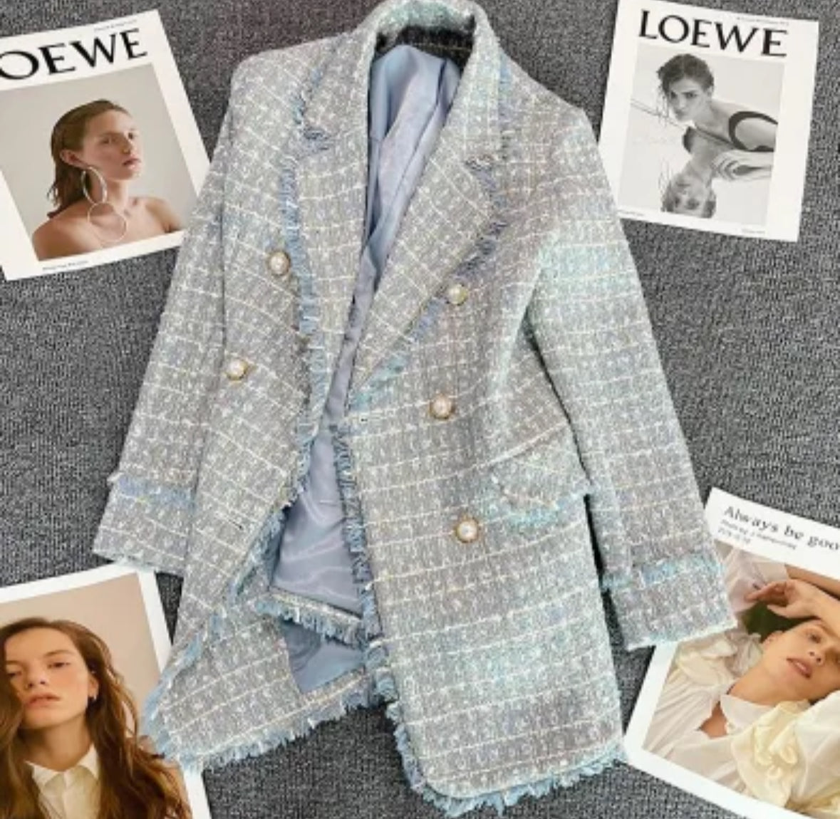 Tweed Suit Female Light Mature Retro Short Lapel Top, Lady's Small Fragrance Jacket