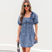 Spring And Summer New Solid Color Short Sleeve Dress Women All-match Backless