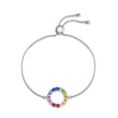 Silver Rainbow Circle Colored Gems Bracelet Color