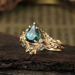 Palace Style Emerald Water Drop Zircon Ring Gold-plated Inlaid Lvzuan Couple Rings