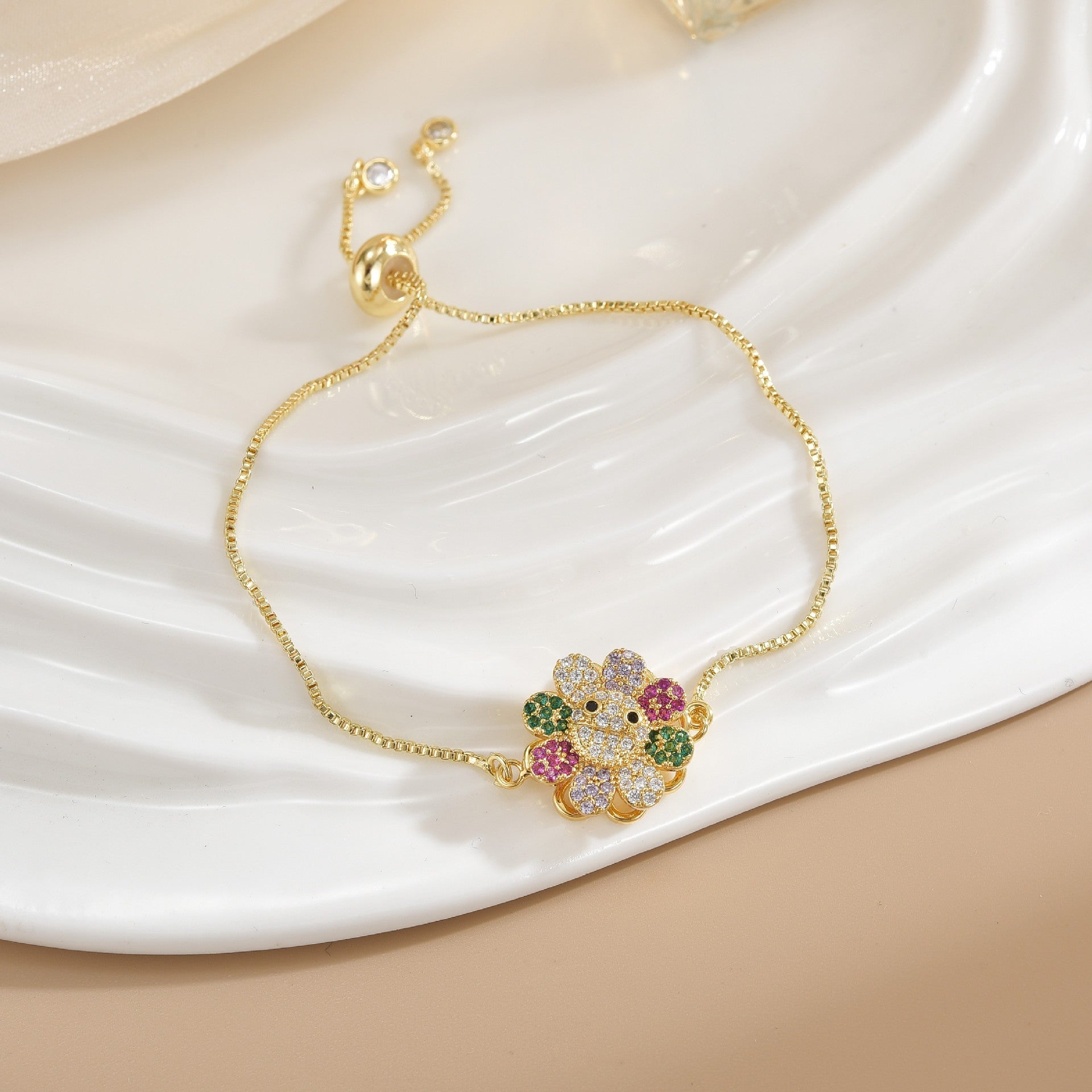 Simple Rotatable Flower Color-preserving Pure Copper Gold-plated Bracelet