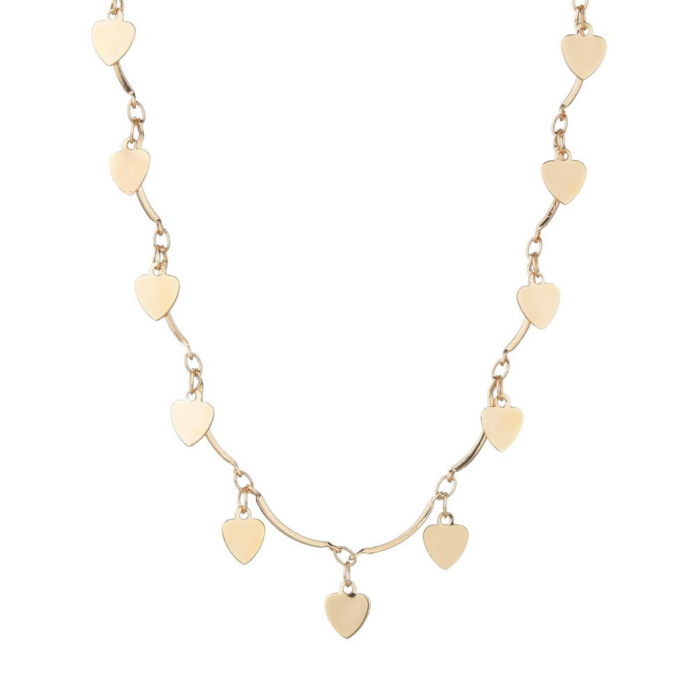 Retro Personality Twin Style Alloy Love Heart Tassel Pendant Gold Chain Adjustable