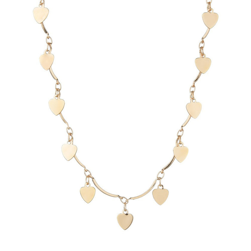 Retro Personality Twin Style Alloy Love Heart Tassel Pendant Gold Chain Adjustable