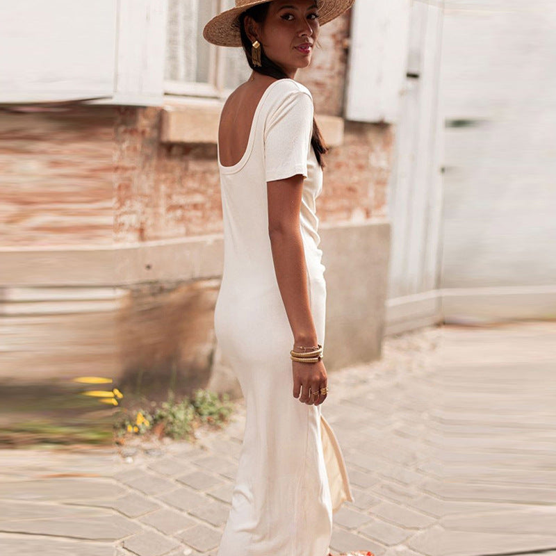 French Style V-neck Short Sleeve Dress Women