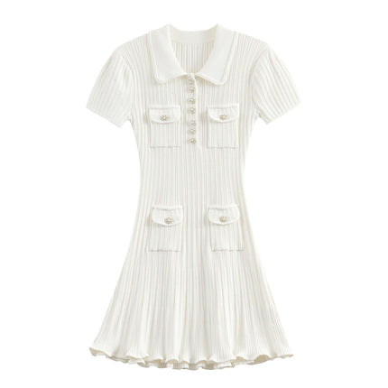 Classic White Classic Style Knitted Dress Waist Women's