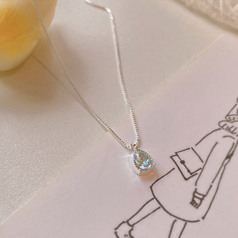 Light Luxury Drop-shaped Zircon Necklace Women's High-grade Super Flash Clavicle Chain