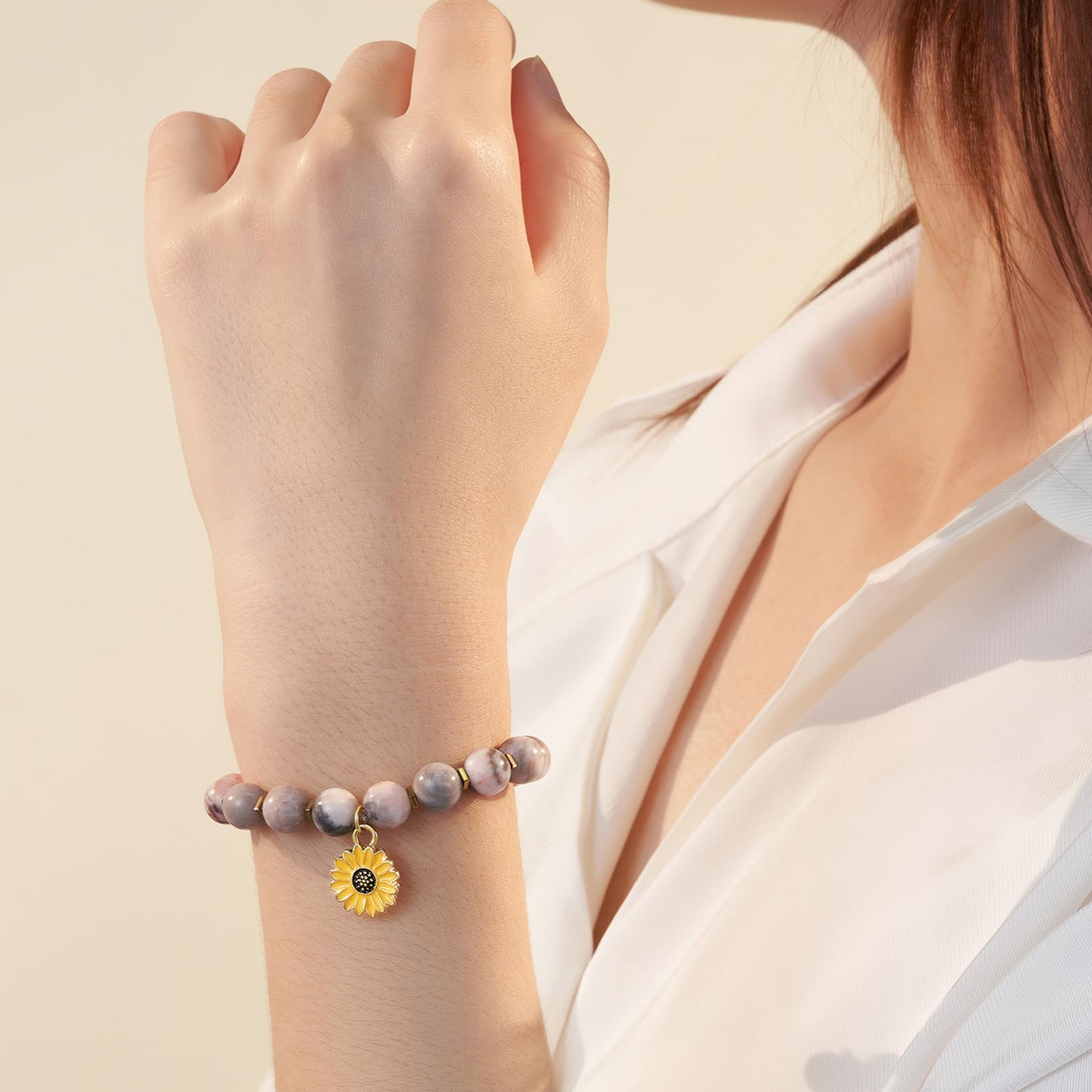 Zebra Sunflower Bracelet Natural Stone Bracelet