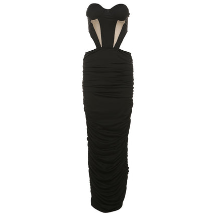 Backless Gauzy Stitching Tube Top Dress Women