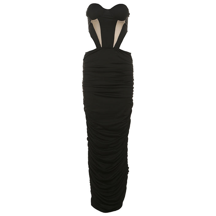 Backless Gauzy Stitching Tube Top Dress Women