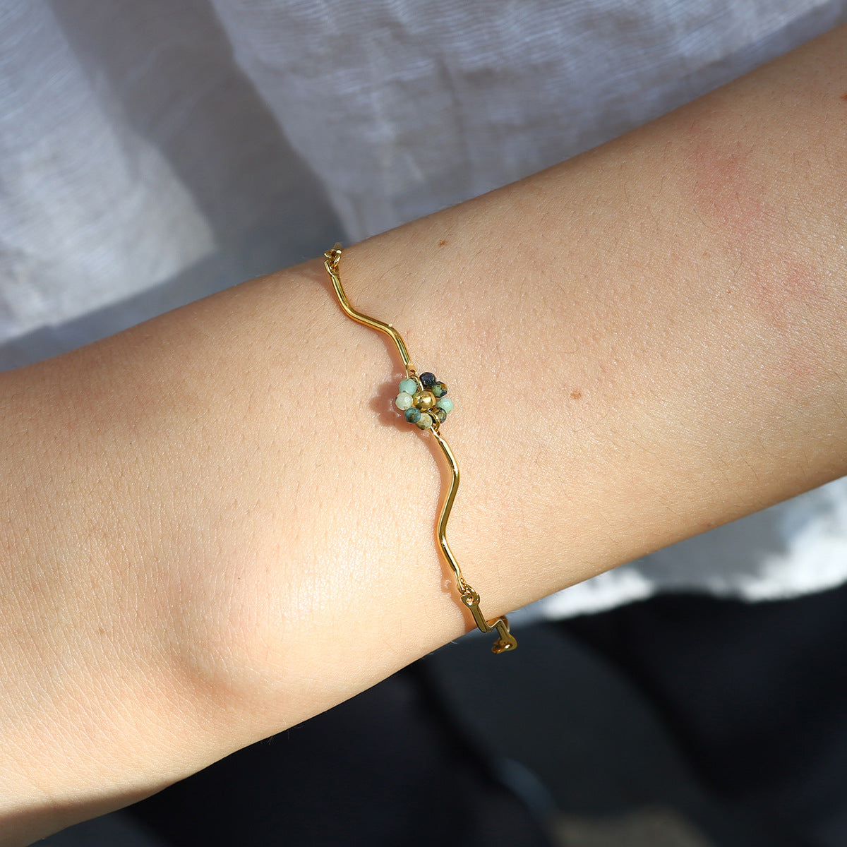 Natural Stone Titanium Steel Bracelet French Retro Twin