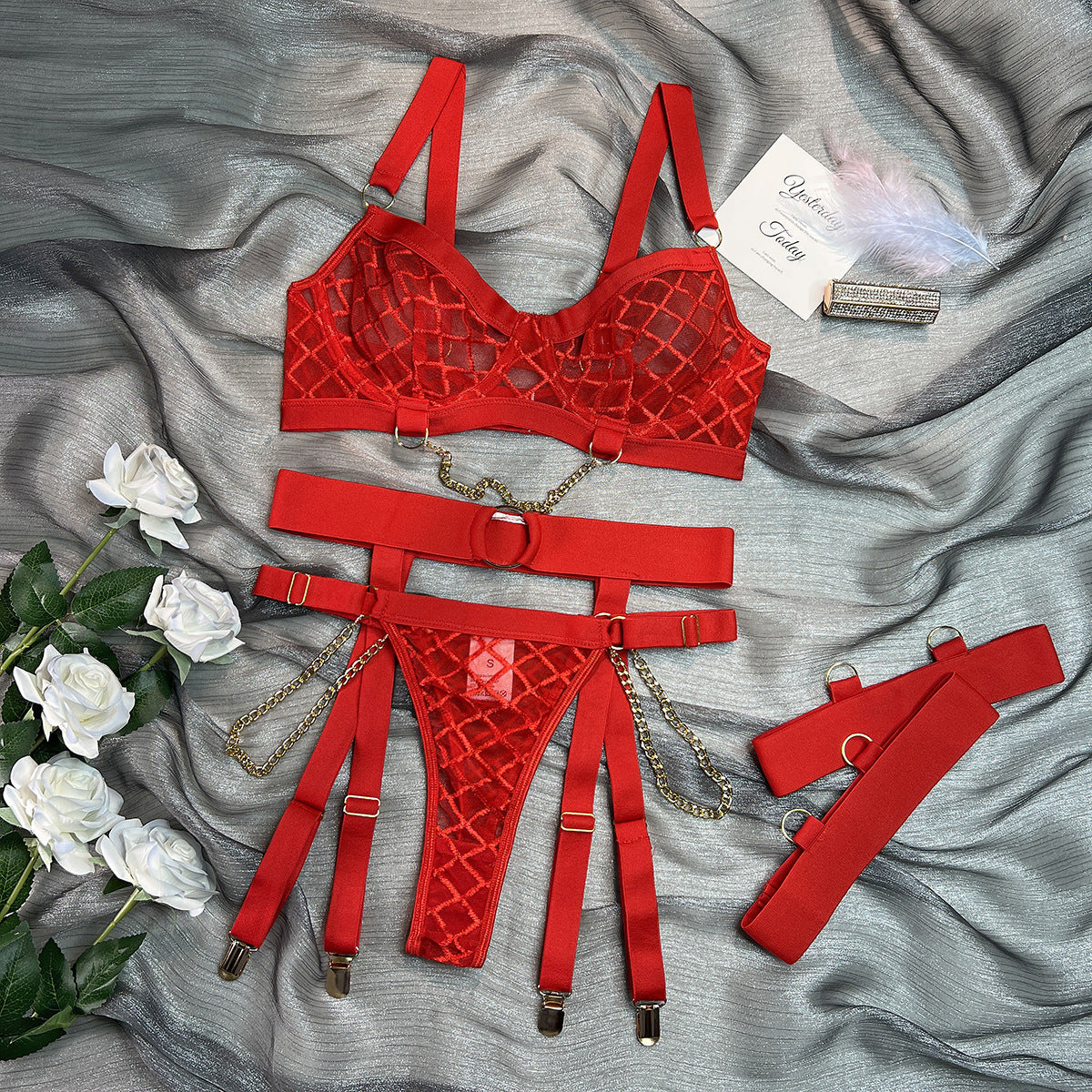 Underwear Mesh See-through Comfortable Fun Three-piece Suit