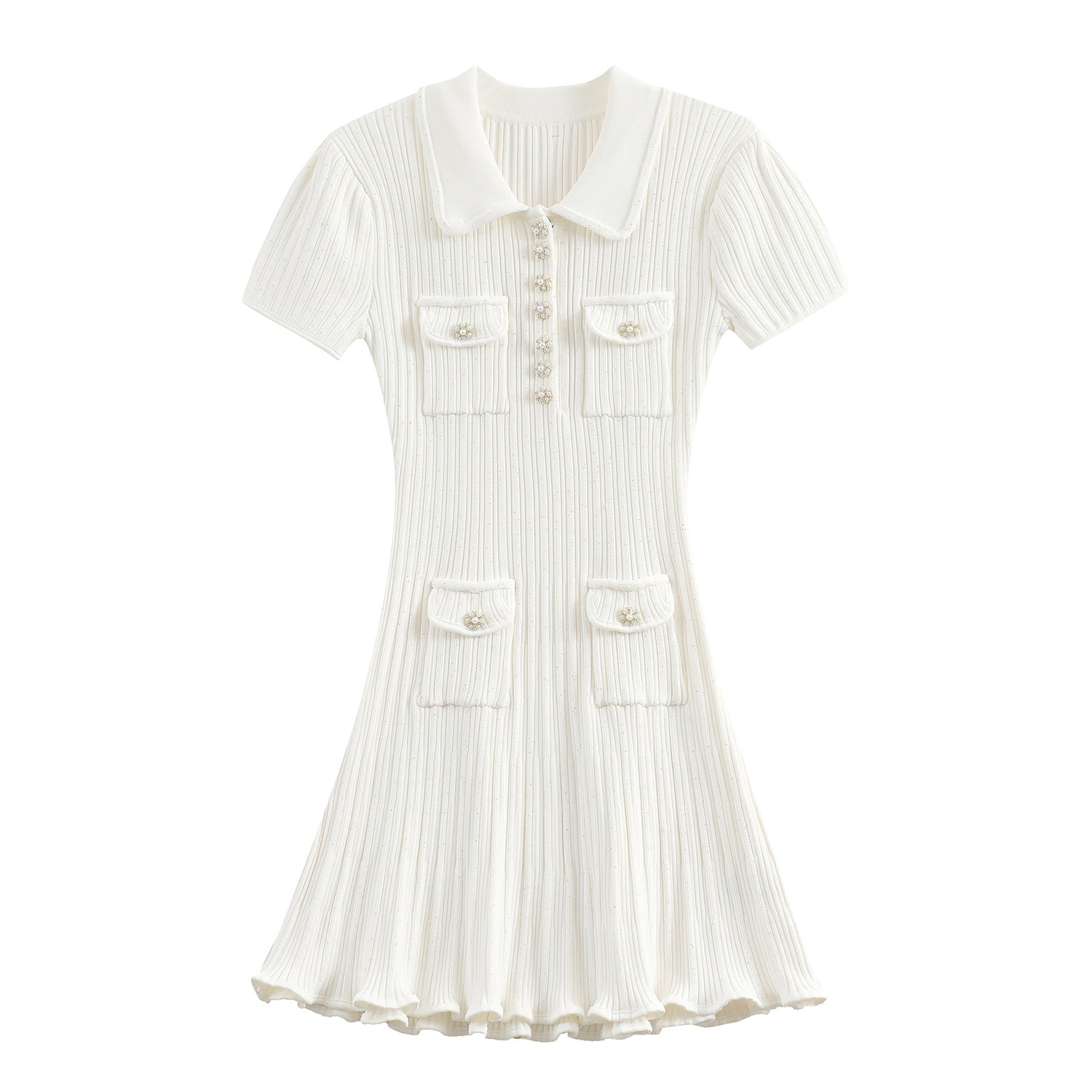 Classic White Classic Style Knitted Dress Waist Women's