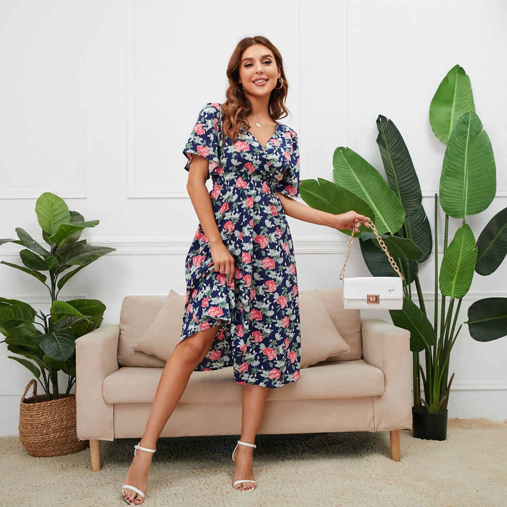 Chiffon Printed Dress Sexy Backless Beach Skirt Bohemian Dress