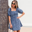 Spring And Summer New Solid Color Short Sleeve Dress Women All-match Backless