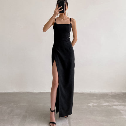 Square Collar Sleeveless Suspender Skirt Slim Fit Long Dress Slimming Women
