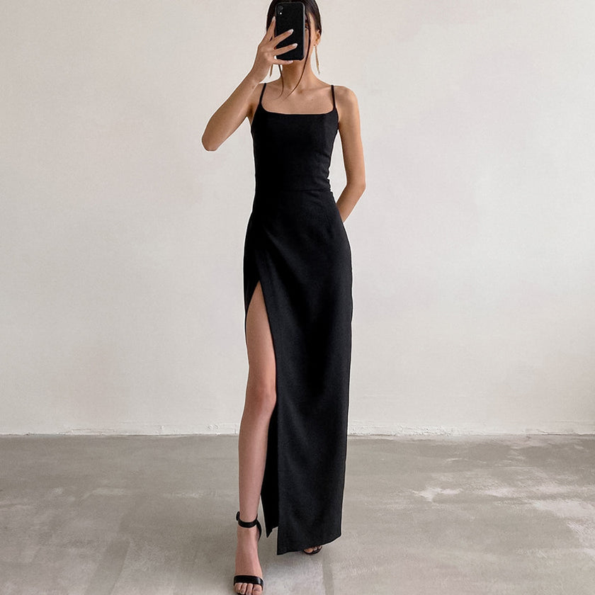 Square Collar Sleeveless Suspender Skirt Slim Fit Long Dress Slimming Women