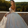 Fashion Shiny Long Sleeve Ball Gown Fitted Waist Backless Sequin Wedding Dress