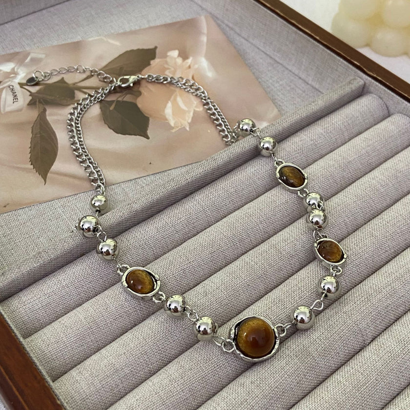Maillard Tigereye Beaded Necklace Women's Retro High Sense