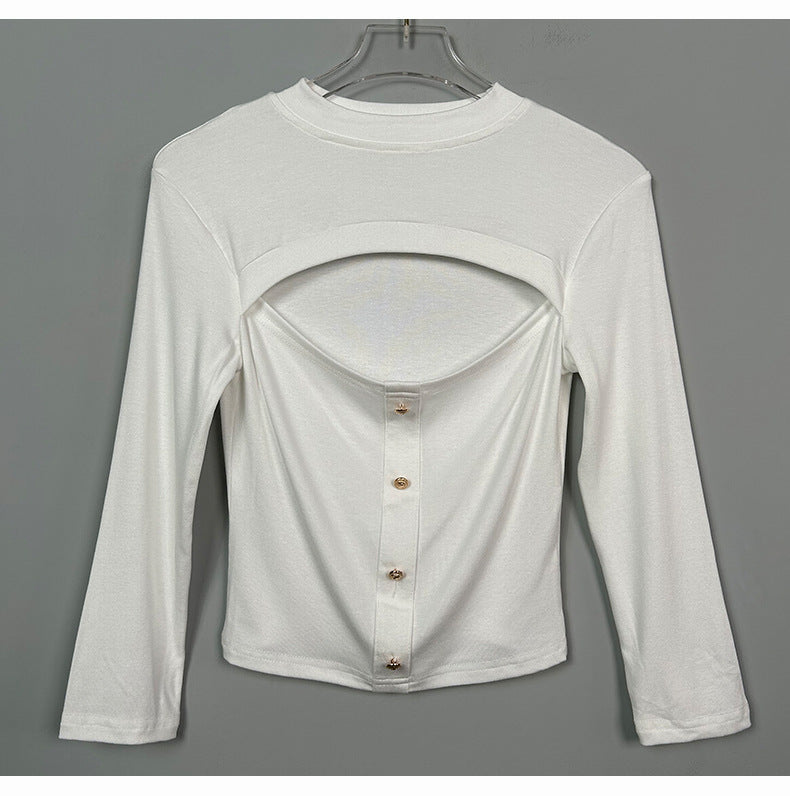 Winter New Elegant Slim-fit Hollow-out Slim Fit Short Long Sleeve Top Women