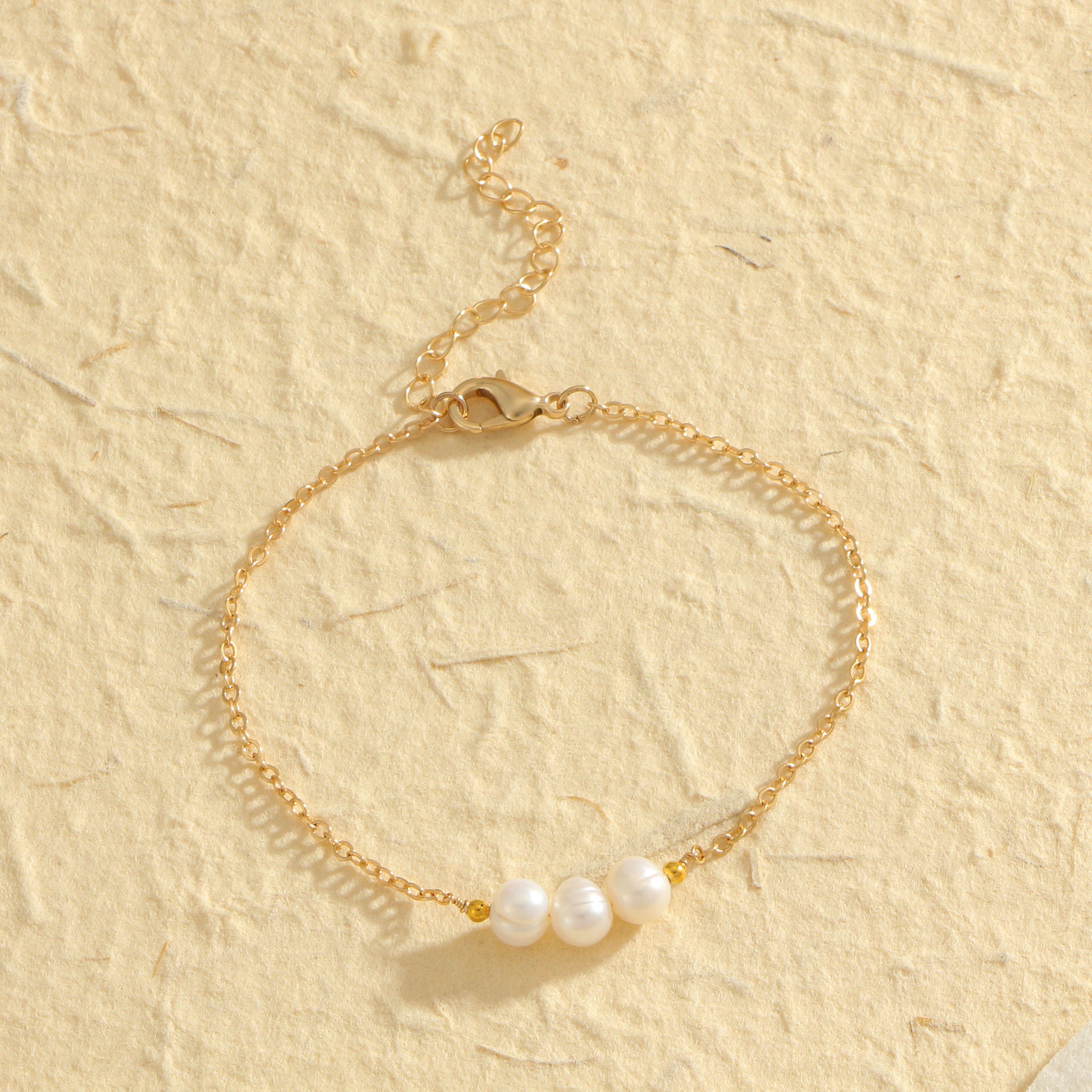 Gold Three Natural Freshwater Pearl Bracelet