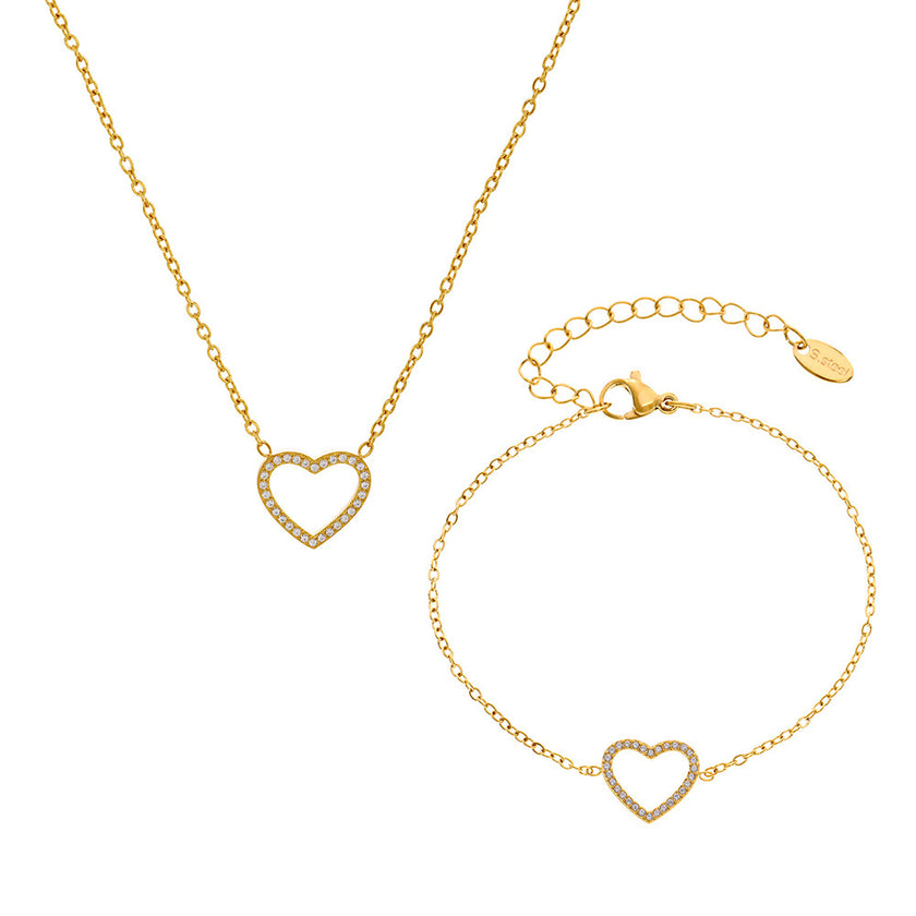 Stainless Steel Fully Jeweled Loving Heart Zircon Non-fading Texture Bracelet For Women