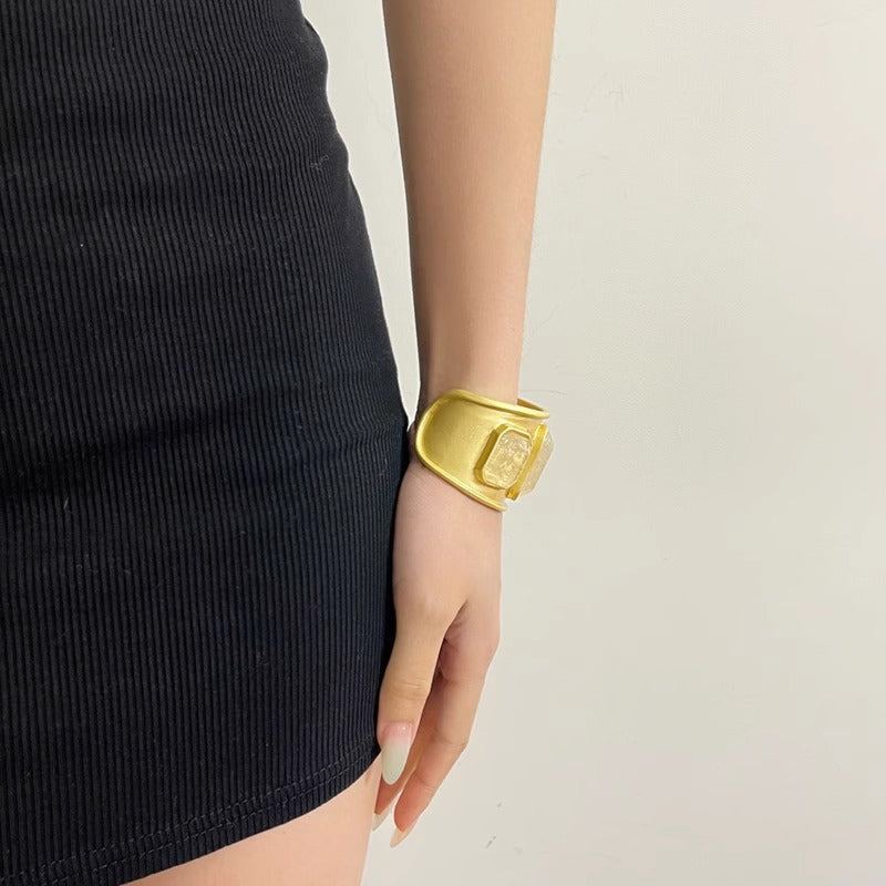 Heavy Industry Gold Large Square Crystal Wide Bracelet
