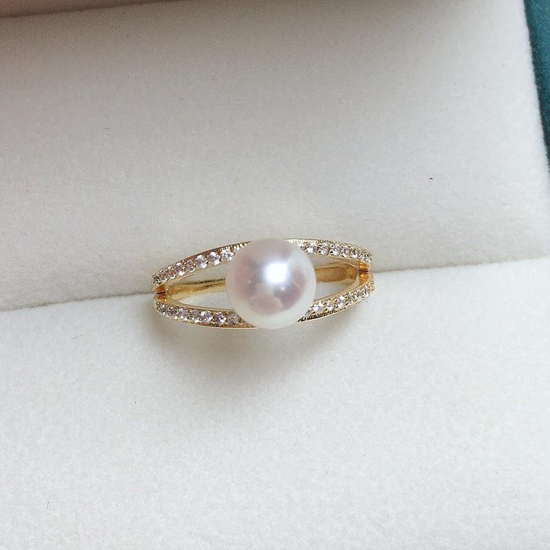 Simple AAA Zircon Natural Freshwater Pearl Ring