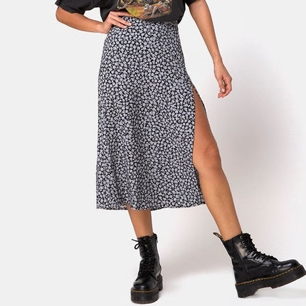 Leopard Print Long Skirt High Waist Slit Hip Skirt